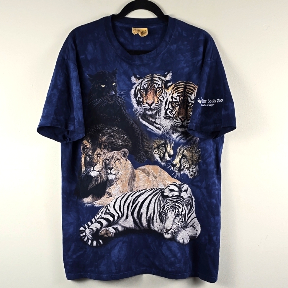 Vintage Y2K 2002 The Mountain Big Cats Panther White Tiger St. Louis Zoo tshirt